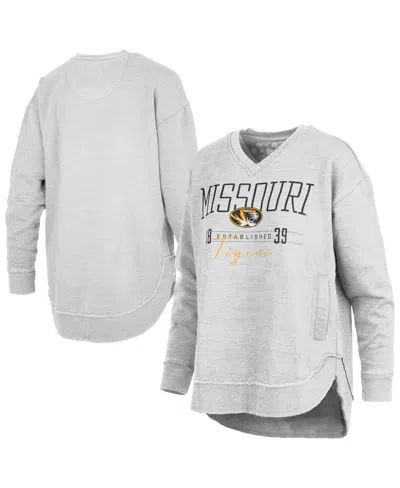Pressbox Women's Missouri Tigers Marcus East Hall Poncho V-neck Screen-print Graphics Sweatshirt In Heather Gray