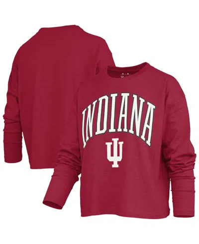 Pressbox Women's Motley Indiana Hoosiers Burnout Crewneck Long-sleeve T-shirt In Crimson