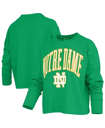 Pressbox Women's Motley Notre Dame Fighting Irish Boxy Burnout Long Sleeve T-shirt In Kelly Green
