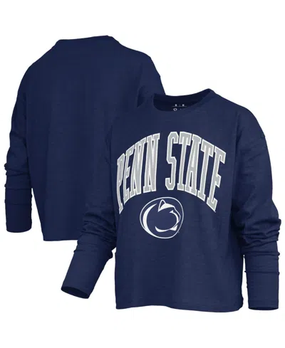 Pressbox Women's Motley Penn State Nittany Lions Burnout Boxy Long-sleeve Crewneck T-shirt In Navy