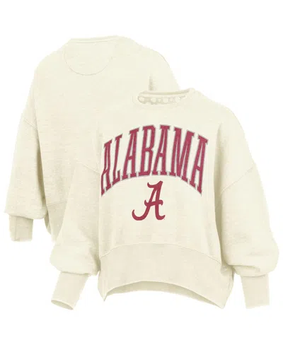 Pressbox Women's Natural Alabama Crimson Tide Oversized Waist-length Crewneck Sweatshirt In Brown