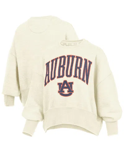 Pressbox Women's Natural Auburn Tigers Oversized Waist-length Crewneck Sweatshirt In Brown