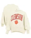 Pressbox Natural Clemson Tigers Oversized Waist-length Crewneck Sweatshirt In Neutral
