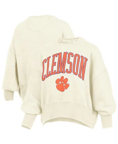 Pressbox Women's Natural Clemson Tigers Oversized Waist-length Crewneck Sweatshirt In Brown