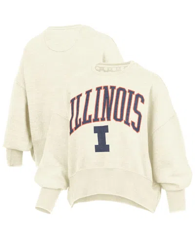 Pressbox Women's Natural Illinois Fighting Illini Oversized Waist-length Crewneck Sweatshirt In Neutral