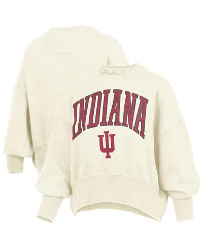 Pressbox Women's Natural Indiana Hoosiers Oversized Waist-length Crewneck Sweatshirt In Neutral