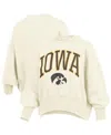 Pressbox Women's Natural Iowa Hawkeyes Oversized Waist-length Crewneck Sweatshirt In Brown