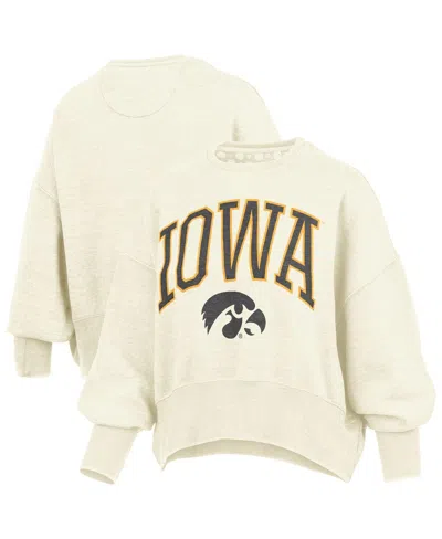 Pressbox Women's Natural Iowa Hawkeyes Oversized Waist-length Crewneck Sweatshirt In Brown