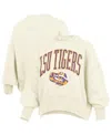 Pressbox Women's Natural Lsu Tigers Oversized Waist-length Crewneck Sweatshirt In Neutral