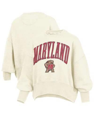 Pressbox Women's Natural Maryland Terrapins Oversized Waist-length Crewneck Sweatshirt In Neutral