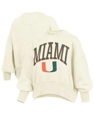 Pressbox Women's Natural Miami Hurricanes Oversized Waist-length Crewneck Sweatshirt In Neutral