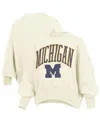 Pressbox Women's Natural Michigan Wolverines Oversized Waist-length Crewneck Sweatshirt In Brown