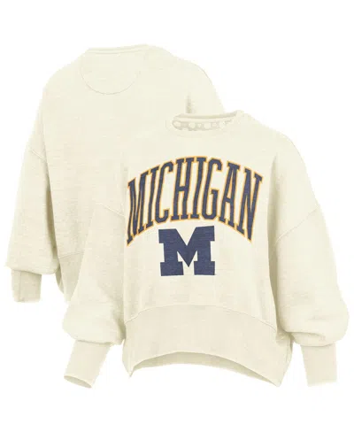 Pressbox Women's Natural Michigan Wolverines Oversized Waist-length Crewneck Sweatshirt In Brown
