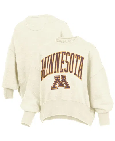Pressbox Women's Natural Minnesota Golden Gophers Oversized Waist-length Crewneck Sweatshirt In Brown