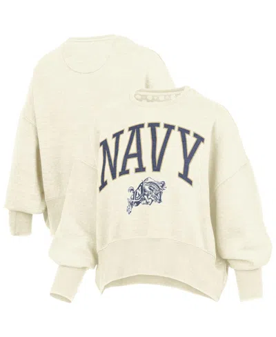 Pressbox Women's Natural Navy Midshipmen Oversized Waist-length Crewneck Sweatshirt In Brown