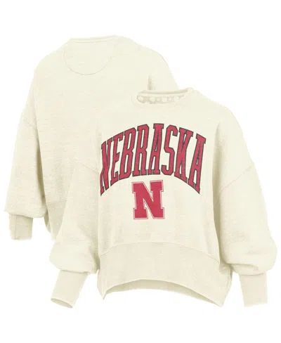 Pressbox Women's Natural Nebraska Huskers Oversized Waist-length Crewneck Sweatshirt In Neutral