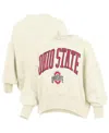 Pressbox Natural Ohio State Buckeyes Oversized Waist-length Crewneck Sweatshirt In Brown