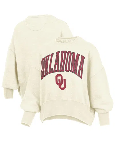 Pressbox Natural Oklahoma Sooners Oversized Waist-length Crewneck Sweatshirt In Neutral
