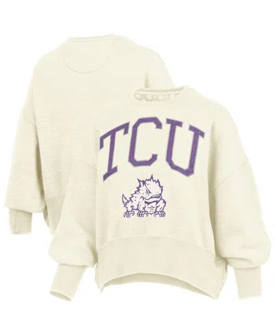 Pressbox Women's Natural Tcu Horned Frogs Oversized Waist-length Crewneck Sweatshirt In Neutral