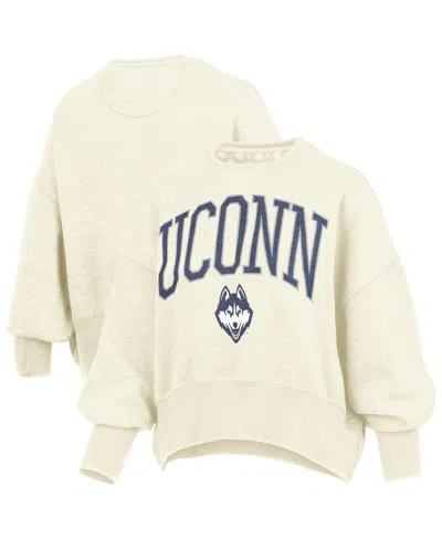 Pressbox Women's Natural Uconn Huskies Oversized Waist-length Crewneck Sweatshirt In Brown