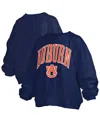 PRESSBOX WOMEN'S NAVY AUBURN TIGERS JANISE ARCH OVER LOGO WAIST LENGTH OVERSIZED PULLOVER SWEATSHIRT