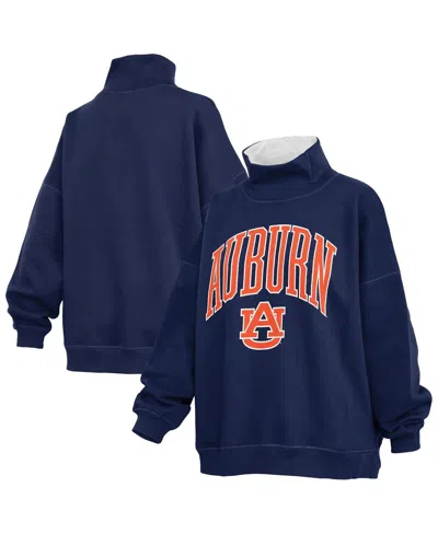 Pressbox Women's Navy Auburn Tigers Oversized Mock Neck Sweatshirt In Blue