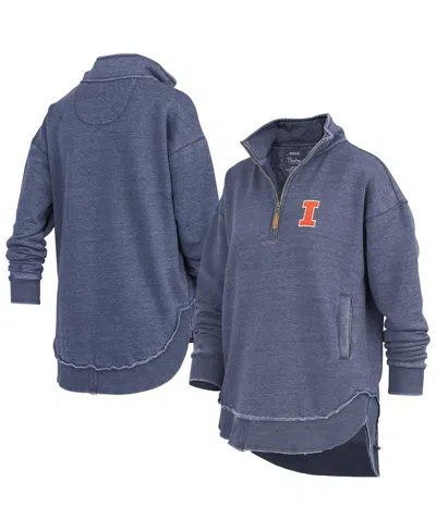 Pressbox Women's Navy Illinois Fighting Illini Northfork Sojourn Poncho Quarter-zip Sweatshirt In Blue
