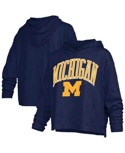 Pressbox Women's Navy Michigan Wolverines Nelson Arch Over Logo Long Sleeve Hooded Slub T-shirt In Blue