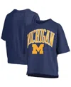 Pressbox Navy Michigan Wolverines Nelson Arch Over Logo Waist Length Oversized Slub T-shirt In Blue