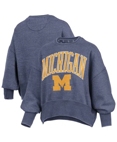 Pressbox Navy Michigan Wolverines Oversized Waist-length Crewneck Sweatshirt In Gray