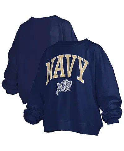 Pressbox Women's Navy Midshipmen Janise Arch Over Logo Waist Length Oversized Pullover Sweatshirt In Blue