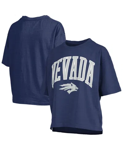 Pressbox Women's Navy Nevada Wolf Pack Oversized Nelson Arch Over Logo Slub T-shirt