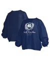 Pressbox Women's Navy North Carolina Tar Heels Big Aug Script Janice Oversized Pullover Sweatshirt In Blue