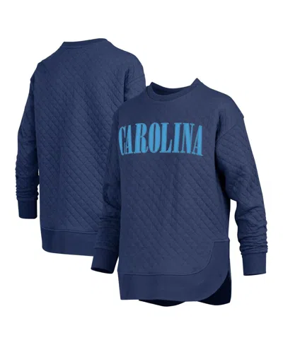 Pressbox Women's Navy North Carolina Tar Heels Quilted Long Sleeve Pullover Sweatshirt In Navy,light Blue