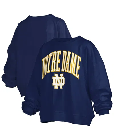 Pressbox Women's Navy Notre Dame Fighting Irish Janise Arch Over Logo Waist Length Oversized Pullover Sweatsh In Blue