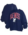Pressbox Women's Navy Ole Miss Rebels Janise Arch Over Logo Waist Length Oversized Pullover Sweatshirt