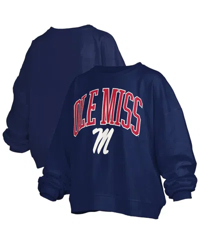 Pressbox Women's Navy Ole Miss Rebels Janise Arch Over Logo Waist Length Oversized Pullover Sweatshirt