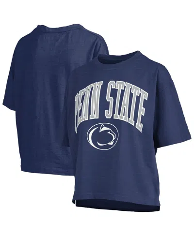 Pressbox Women's Navy Penn State Nittany Lions Nelson Arch Over Logo Waist Length Oversized Slub T-shirt In Blue