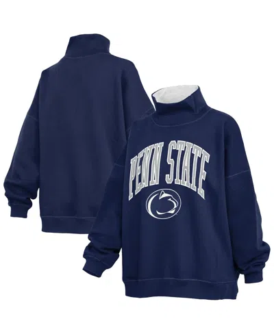 Pressbox Women's Navy Penn State Nittany Lions Oversized Mock Neck Sweatshirt In Blue