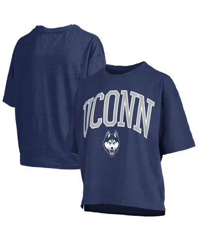 Pressbox Women's Navy Uconn Huskies Oversized Nelson Arch Over Logo Slub T-shirt In Blue