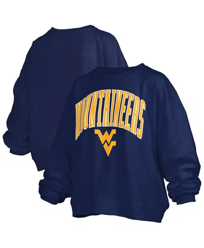 Pressbox Navy West Virginia Mountaineers Janise Arch Over Logo Waist Length Oversized Pullover Sweat In Blue
