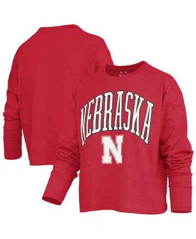 Pressbox Women's Nebraska Huskers Motley Boxy Waist-length Long-sleeve T-shirt In Red