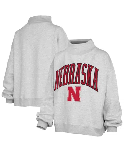 Pressbox Women's Nebraska Huskers Nelson Texture Lingo Mock-neck Oversized Fleece Sweatshirt In Gray