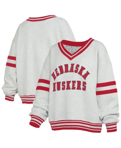 Pressbox Women's Nebraska Huskers Oates Dropped-shoulder Oversized V-neck Sweatshirt In Gray