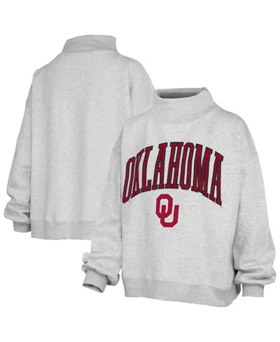 Pressbox Women's Nelson Texture Lingo Oklahoma Sooners Oversized Mock Neck Cotton-blend Fleece Sweatshirt In Gray