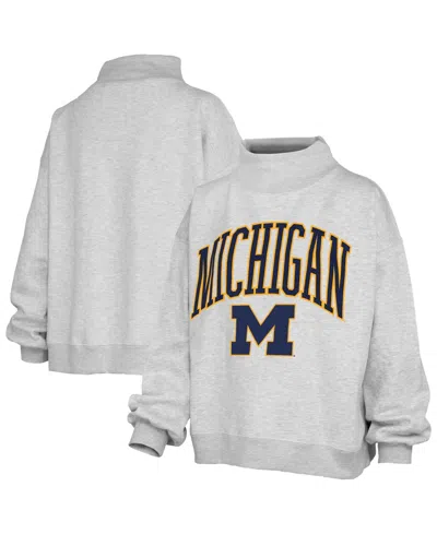 Pressbox Women's Nelson Texture Lingo Oversized Mock Neck Dropped-shoulder Pullover Sweatshirt In Gray