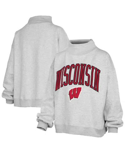 Pressbox Women's Nelson Texture Lingo Wisconsin Badgers Oversized Dropped-shoulder Long-sleeve Mock Neck Flee In Gray
