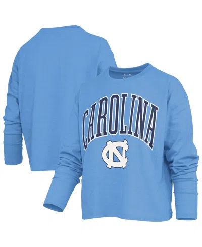 Pressbox Women's North Carolina Tar Heels Motley Burnout Boxy Dropped-shoulder Long-sleeve T-shirt In Carolina Blue
