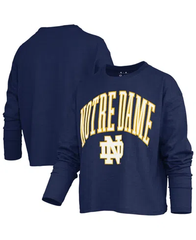 Pressbox Women's Notre Dame Fighting Irish Motley Boxy Burnout Long Sleeve T-shirt In Navy