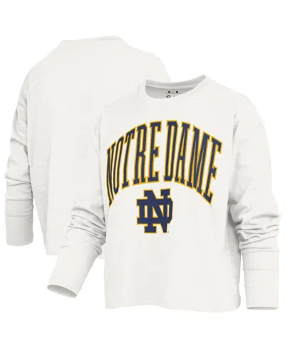 Pressbox Women's Notre Dame Fighting Irish Motley Long-sleeve Boxy Waist-length T-shirt In White